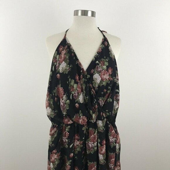 Tobi Womens Medium Jumpsuit Chiffon Floral Black Halter Neck - Picture 2 of 5
